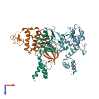 PDB entry 2v1c coloured by chain, top view.