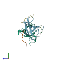 PDB entry 2v1r coloured by chain, side view.