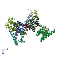 PDB entry 2v1s coloured by chain, top view.