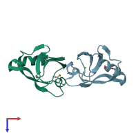 PDB entry 2v1w coloured by chain, top view.