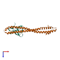 Hetero dimeric assembly 1 of PDB entry 2v1y coloured by chemically distinct molecules, top view.