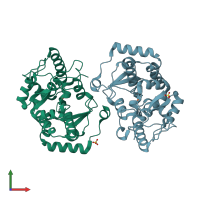 PDB entry 2v27 coloured by chain, front view.