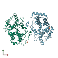 PDB entry 2v28 coloured by chain, front view.
