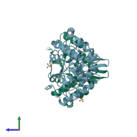 PDB entry 2v28 coloured by chain, side view.