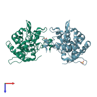 PDB entry 2v28 coloured by chain, top view.