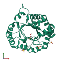 PDB entry 2v2c coloured by chain, front view.