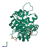 PDB entry 2v2c coloured by chain, side view.
