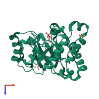 PDB entry 2v2c coloured by chain, top view.