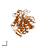 PDB entry 2v2f coloured by chain, side view.