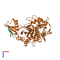 PDB entry 2v2f coloured by chain, top view.