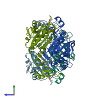 PDB entry 2v2g coloured by chain, side view.