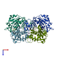 PDB entry 2v2g coloured by chain, top view.