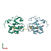 PDB entry 2v2k coloured by chain, front view.