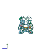 PDB entry 2v2k coloured by chain, side view.