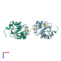 PDB entry 2v2k coloured by chain, top view.