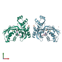 PDB entry 2v2q coloured by chain, front view.