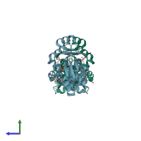PDB entry 2v2q coloured by chain, side view.