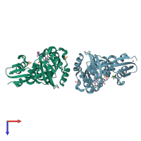 PDB entry 2v2q coloured by chain, top view.