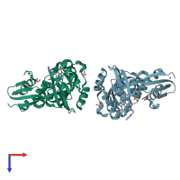 PDB entry 2v2v coloured by chain, top view.