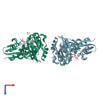 PDB entry 2v2z coloured by chain, top view.