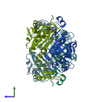 PDB entry 2v32 coloured by chain, side view.