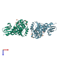 PDB entry 2v34 coloured by chain, top view.