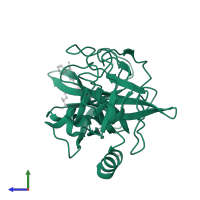 Chymotrypsin-like elastase family member 1 in PDB entry 2v35, assembly 1, side view.