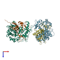 PDB entry 2v36 coloured by chain, top view.