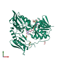 PDB entry 2v3a coloured by chain, front view.