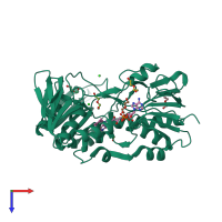 PDB entry 2v3a coloured by chain, top view.