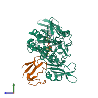 PDB entry 2v3b coloured by chain, side view.
