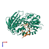 PDB entry 2v3b coloured by chain, top view.