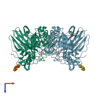 PDB entry 2v3d coloured by chain, top view.
