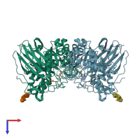 PDB entry 2v3e coloured by chain, top view.
