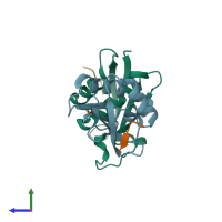 PDB entry 2v3s coloured by chain, side view.