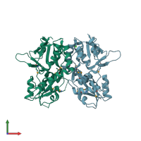 PDB entry 2v3t coloured by chain, front view.