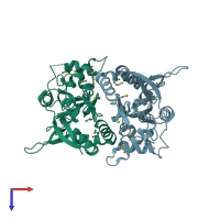 PDB entry 2v3t coloured by chain, top view.