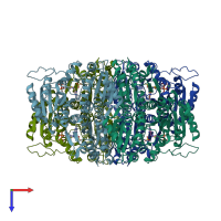 PDB entry 2v3w coloured by chain, top view.