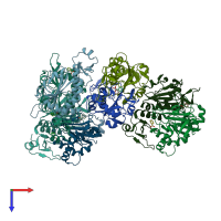 PDB entry 2v41 coloured by chain, top view.