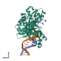 PDB entry 2v4r coloured by chain, side view.