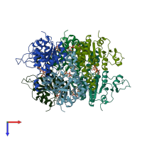 PDB entry 2v4y coloured by chain, top view.