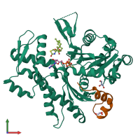 PDB entry 2v52 coloured by chain, front view.