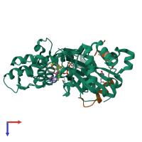 PDB entry 2v52 coloured by chain, top view.