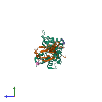 PDB entry 2v5e coloured by chain, side view.
