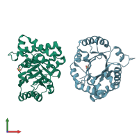 PDB entry 2v5l coloured by chain, front view.