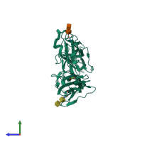 PDB entry 2v5m coloured by chain, side view.