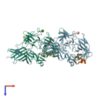 PDB entry 2v5p coloured by chain, top view.