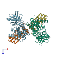 PDB entry 2v5q coloured by chain, top view.