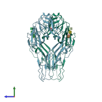 PDB entry 2v5r coloured by chain, side view.