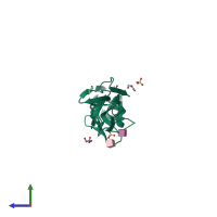 PDB entry 2v5t coloured by chain, side view.